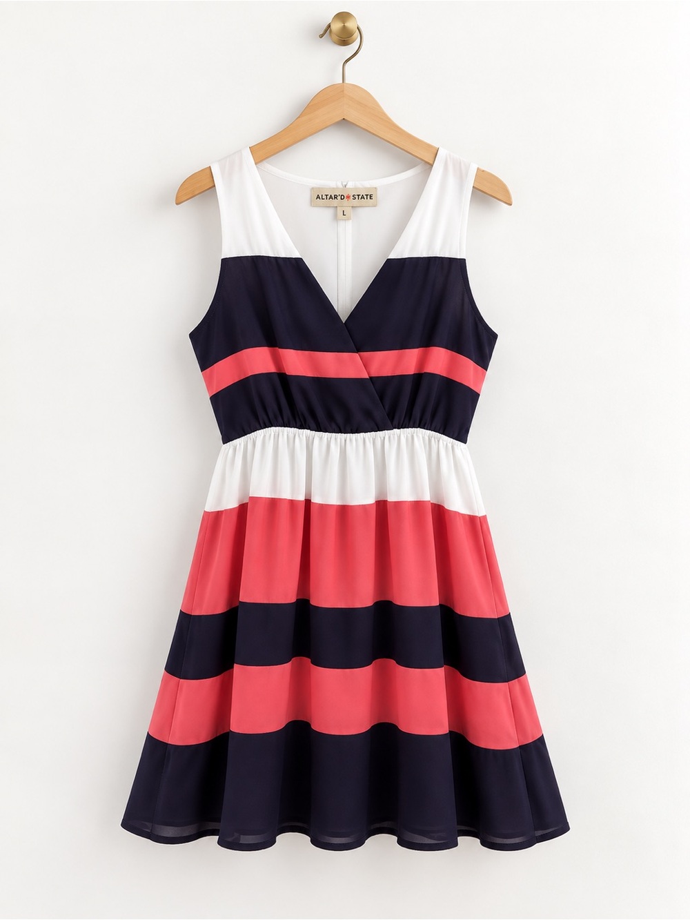 Altar’d State Colorblock Fit & Flare Dress Coral Navy White Size Large